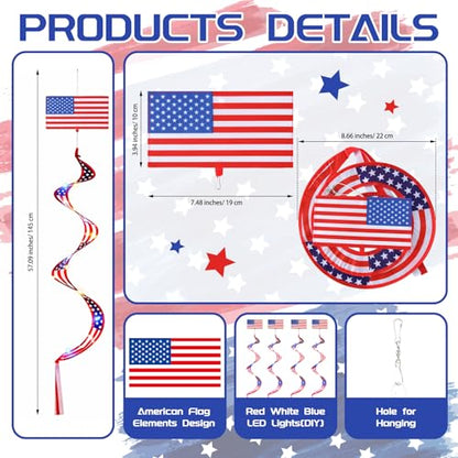 Beeveer 4pcs Lighted American Flag Windsock, Patriotic Windsock for Yard - style: American Flag