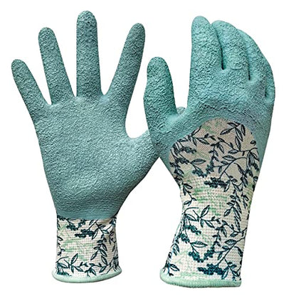 Digz Long Cuff Stretch Knit Garden Gloves with Full Finger Latex Coating - size: Large