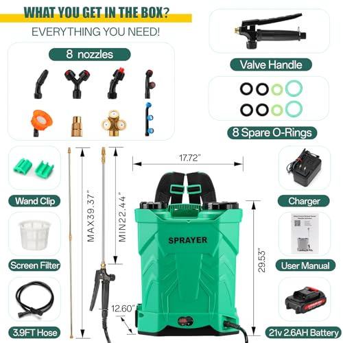 5.3 Gallon Battery Powered Backpack Sprayer, 21V Battery with 8 Nozzles