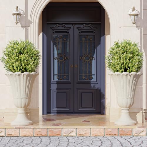 24" Tall Urn Planters Set of 2, Beige Outdoor Planter for Porch - color: Beige-petal