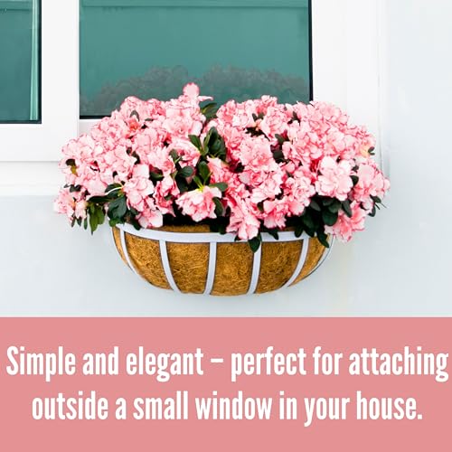 LaLaGreen Window Planter Box (16 Inch, 2 Pack) White Metal Deck Railing Flower Boxes with Coco Liners, Rectangular Wall Planters for Outdoor Plants Horse Troughs Fence Balcony Garden Herb Patio Porch - size: 16 Inch (2 Pack)