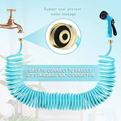 Pangda Expandable Coil Garden Hose 25 ft with Spray Nozzle, Blue - color: Blue, size: 25 Ft