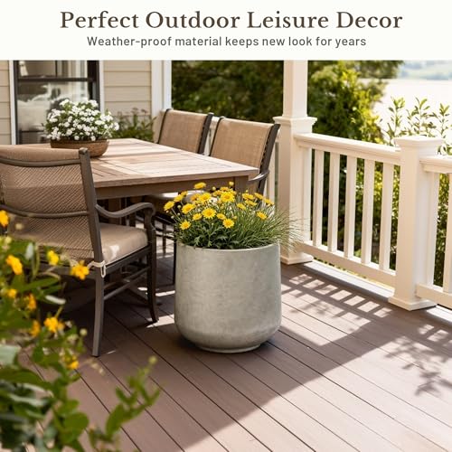 Kante Weathered Concrete Planter 13" Dia All-Weather Round Accent Pot - color: Buff Concrete, size: 11.6" D
