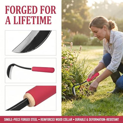 Japanese Gardening Sickle Tool,Hand Hoe,Weeding Sickle Hoe,Weed Remover Tool,Very Sharp Blade,with Soft Sleeve Handle,Weed Puller Tool for Cultivating and Planting,Quick Work