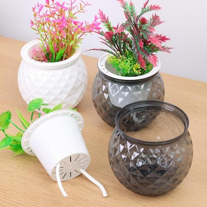 Self Watering Planter Pots, Automatic Water Absorbing Pot Indoor Hydroponic Plant Flower Pots for Green Luo, Succulent Plant (Grey, 11x10.5cm) - color: Gray