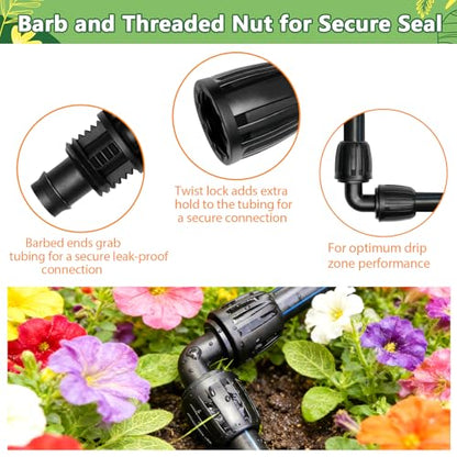 1/2 Inch Drip Irrigation Elbow Fittings, 13 Pack Anti-Drop Lock Nut Barbed Elbow Connectors for 1/2 Inch Drip Tubing (1/2" ID x 0.65" OD) Reusable Irrigation Parts for Garden Drip System - size: 1/2" Lock Nut Elbow
