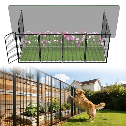 FXW No Dig Garden Fence, Outdoor for Yard, 40in(H) x 18.2ft(L), 8 Panels - color: Black, size: 40"H