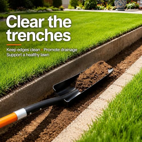 VNIMTI Trench Shovel for Clean Trenches, 4-Inch Trenching Shovel with Fiberglass Handle, 58 Inches