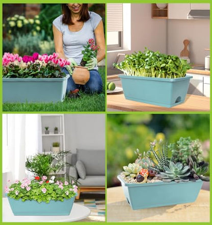 LOCONHA 7 Pack Window Box Planter, Plastic Vegetable Flower Planters Boxes - color: Sky Blue