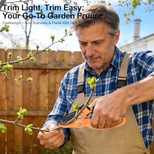 8" Handheld Pruning Shears - Heavy-Duty Stainless Steel Garden Scissors - color: Black/Orange