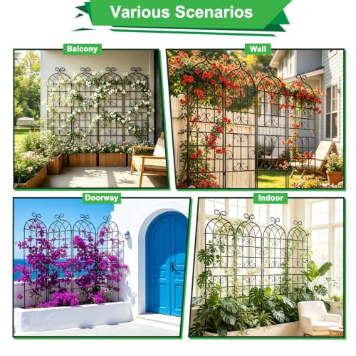 Lorenzo 72 x 80 inch Metal Garden Trellis for Climbing Plants, Black Metal Coating Rustproof, Perfect for Supporting Climbing Plants Outdoor - style: 4 Pack