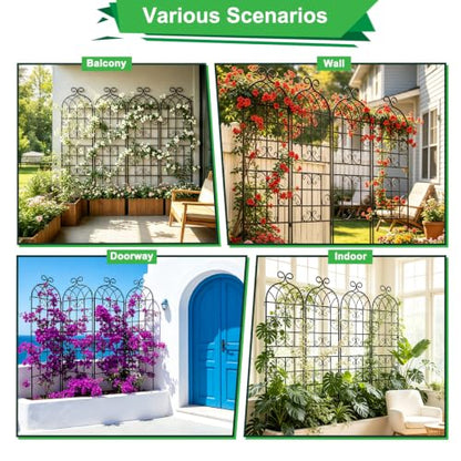 Lorenzo 72 x 80 inch Metal Garden Trellis for Climbing Plants, Black Metal Coating Rustproof, Perfect for Supporting Climbing Plants Outdoor - style: 4 Pack