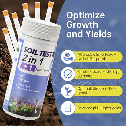 AAwipes Soil Test Kit pH & Nitrogen Tester for Garden Vegetable Nutrients Lawn Indoor & Outdoor 20 Strips (J03)
