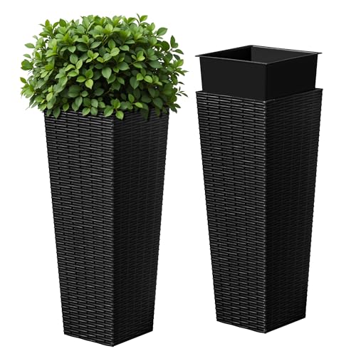 Devoko Resin 23.6'' Tall Planters, Large Taper Outdoor Planter - color: Black, size: 23.6" Set of 2