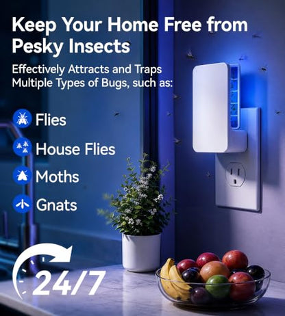 Advanced Double-Sided Indoor Fly Trap for Home, Plug-in 5-Way UV Light - size: 1 Device + 3 Refills
