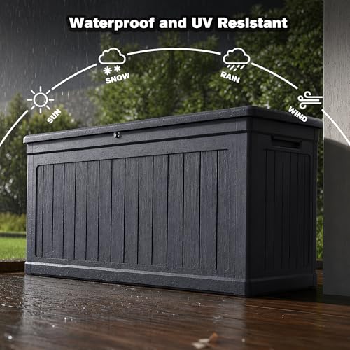 260 Gallon Black Resin Outdoor Storage Deck Box, XXL Bench Utility Box - color: Black-A