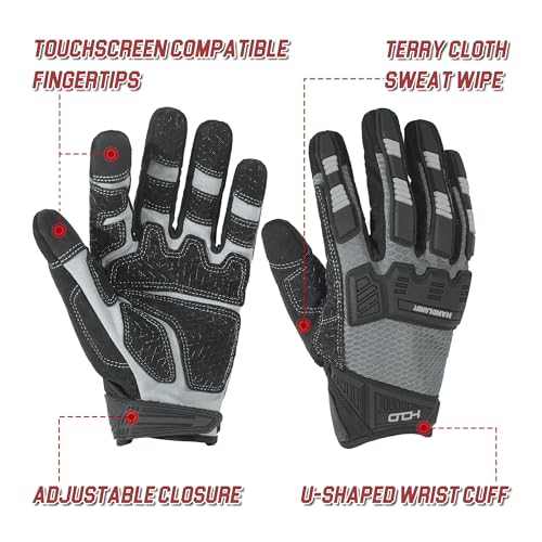HANDLANDY Mens Work Gloves Touch screen, Utility Mechanic Gloves, Flexible Breathable Fit- Padded Knuckles & Palm - color: Black White, size: X-Large