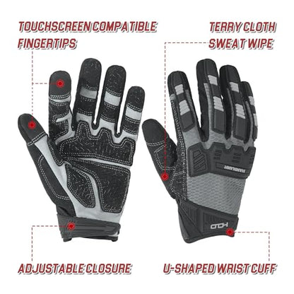 HANDLANDY Mens Work Gloves Touch screen, Utility Mechanic Gloves, Flexible Breathable Fit- Padded Knuckles & Palm - color: Black White, size: X-Large
