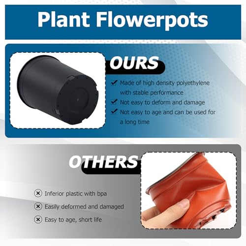 Planter Nursery Pots 5 Gallon Pots for Plants, Injection Molded Plastic Nursery Pots, 11 inch Plant Container 3.6 Gal Liquid Volume 10-Pack - color: Black, size: Round-11inch-10pcs