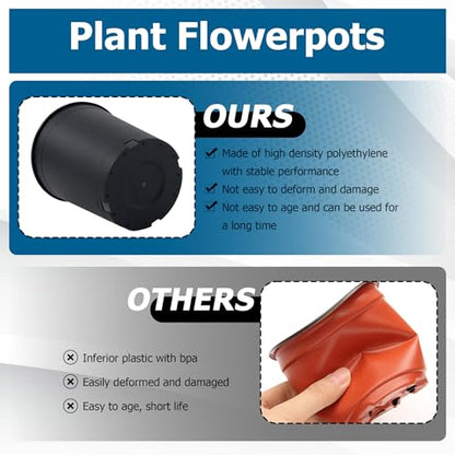 Planter Nursery Pots 5 Gallon Pots for Plants, Injection Molded Plastic Nursery Pots, 11 inch Plant Container 3.6 Gal Liquid Volume 10-Pack - color: Black, size: Round-11inch-10pcs