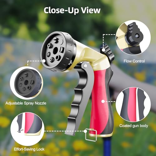 Metal Garden Hose Nozzle with 8 Spray Patterns & Thumb Control - color: Red Black