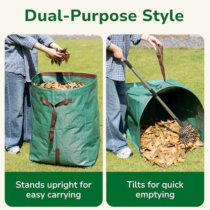 GreatBuddy 53 Gallon Yard Waste Bags, 2-Pack Reusable PP Garden Leaf Bags with Handles, Self-Standing Foldable Lawn Bag for Grass, Twigs and Debris Outdoor Cleanup - size: 53gal-2 packs, style: Dust-Pan