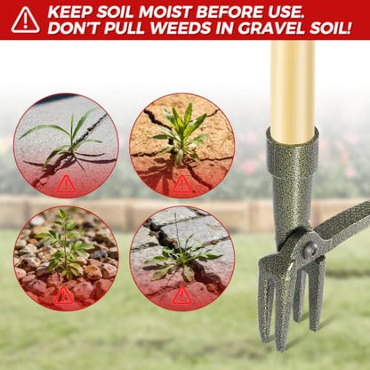 Stand Up Weed Puller Tool with Bamboo Long Handle for Garden - color: Bamboo brown