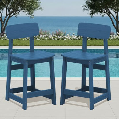 SERWALL Outdoor HDPE Counter-Height Bar Stools Set of 2, Blue - color: Blue, size: 2 Bar Stools