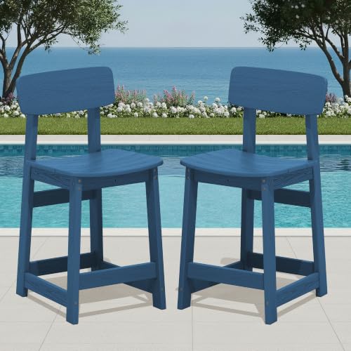 SERWALL Outdoor HDPE Counter-Height Bar Stools Set of 2, Blue - color: Blue, size: 2 Bar Stools