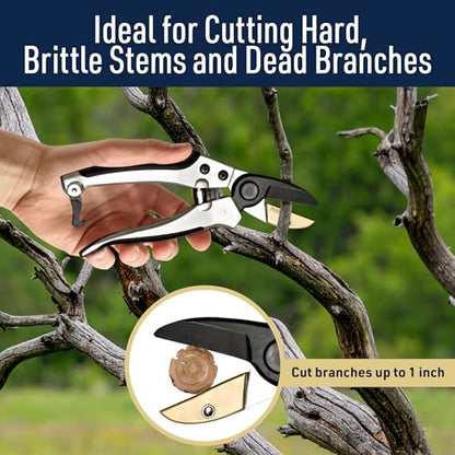 Anvil Pruning Shears for Gardening - 7.75” Heavy Duty Branch Cutter Garden Shears with Rubber Grips for Dry Stems or Small Wood Branches - Hand Pruners for Gardening Tools by Kings County Tools - style: 8" Anvil Pruner