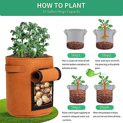 5-Pack 10 Gallon Grow Bags with Harvest Window Thickened 300g Nonwoven Fabric Heavy Duty Plant Pots for Vegetables Potato Tomatoes Carrots Gardening Containers with Reinforced Handles Orange - size: 10GAL-ORG