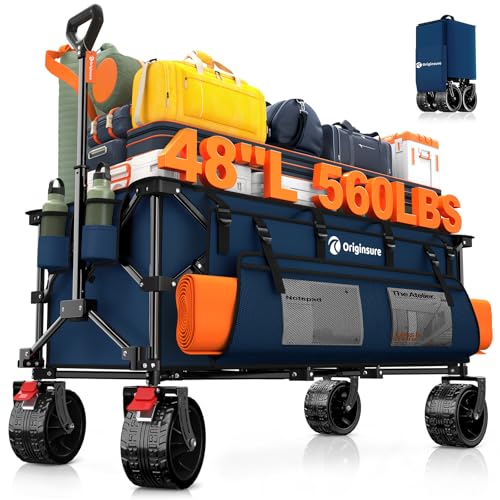 Originsure 300L Beach Wagons Carts Foldable with Big Wheels, 560lbs, Blue - color: Blue