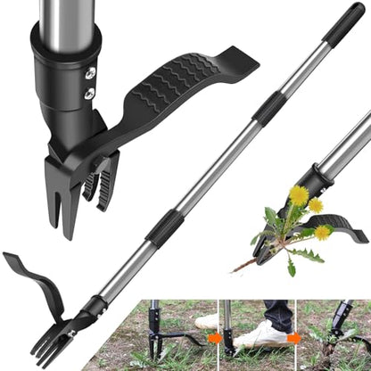 GOXAWEE Stand Up Weed Puller Tool with 46″ Long Handle, Manual Weeder Tool - color: Silver Weed Puller Tool