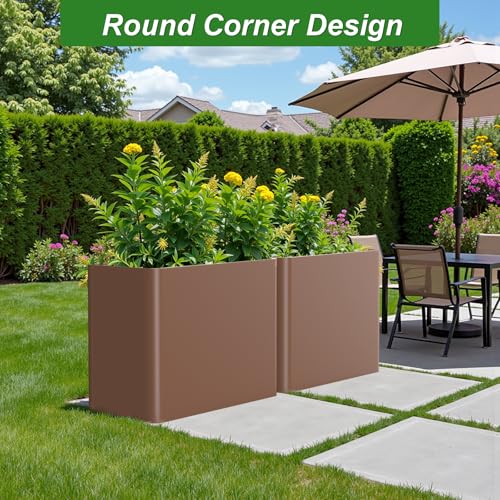 Large Metal Planter Box 36”x 15”x 24”,Heavy Duty Rectangular Tall Metal Planter Box with Drainage Holes for Outdoor Garden Patio - color: Terracotta