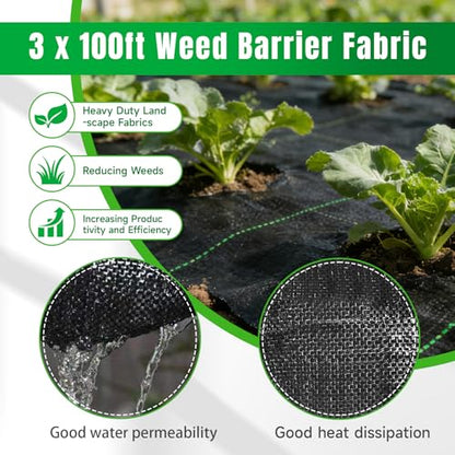 Weed Barrier Fabric Planting Cover - 3 x 100 FT Heavy Duty Landscape Fabric Ground Cover Block for Outdoor Planting - size: 3 x 100 FT