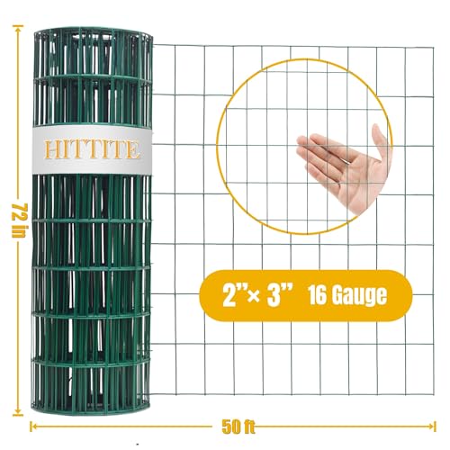 Green PVC Coated Welded Wire Fencing, 72in High x 50ft Long, 2 inch x 3 inch 16GA 2/3/4/5/6 Ft Tall Welded Wire Fence Rolls, Green Metal Garden Fence Wire Roll Garden Fencing for Yard - color: Green, size: 2"x3" 16GA 72" x 50'