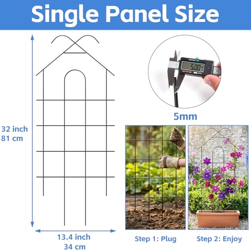 ARIFARO 4 Pack 32" Metal Garden Trellis for Climbing Plants Outdoor - size: 32 inch
