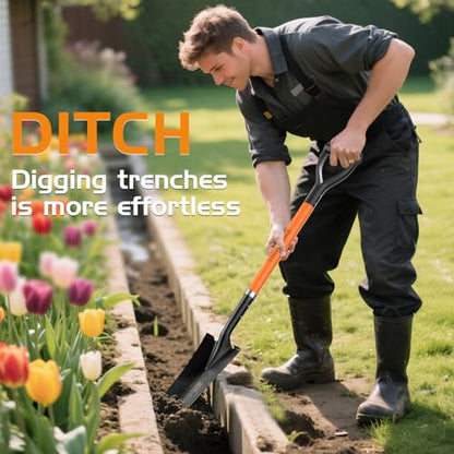 HIGHLIGHT Drain Spade Shovel 45Inch Orange Fiberglass D Grip Trench Digging