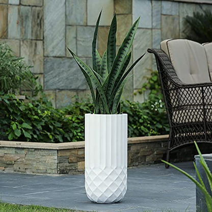 LuxenHome 19" White Tall Planter with Drainage, Modern Outdoor Plant Pot - color: White 19"