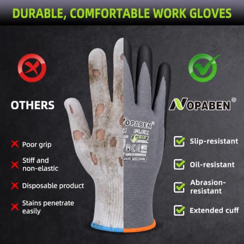 Safety Work Gloves Men, 12 Pairs Micro Foam Nitrile Coated Grip - size: 8/Medium
