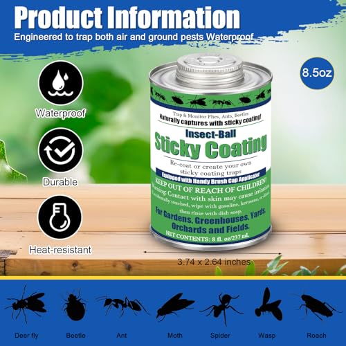 Sticky Coating Insect Trap, 8 Oz with Brush,Deer Fly Trap Kit - color: Blue Cup