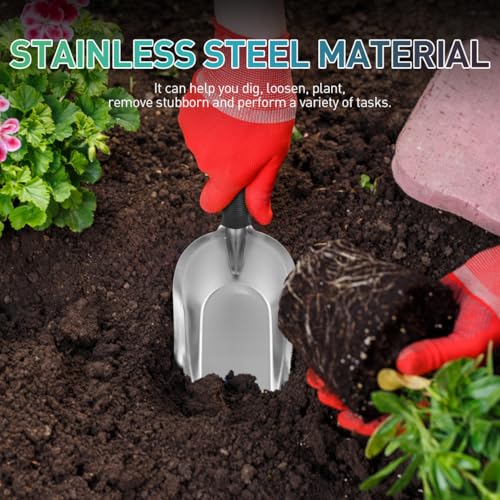 Toddmomy Garden Hand Trowel Stainless Steel Garden Scooper Lightweight Ergonomic Shovel for Digging Transplanting Weeding Planting Indoor Outdoor Container Gardening