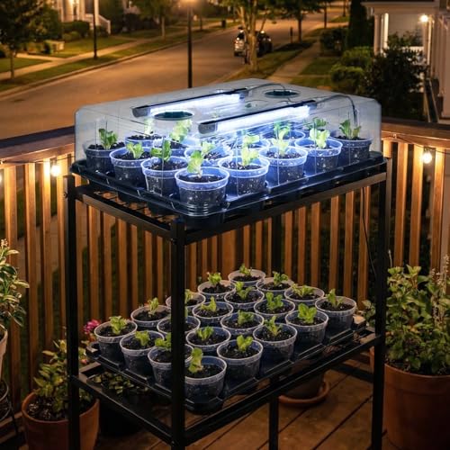 homenote 2 Pack Seed Starter Trays with Grow Lights and 40 3 Inch Pots - size: 3 Inch, style: 2 Pack Tray+Pots+Dome+Grow Light