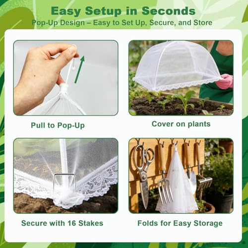 4 Packs Mesh Plant Cover with Ground Stakes, Pop-up Mesh Plant Protector