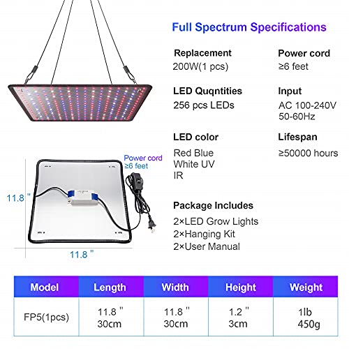 2 Pack LED Grow Light Panel Full Spectrum Lamp for Indoor Plants - color: Full Spectrum
