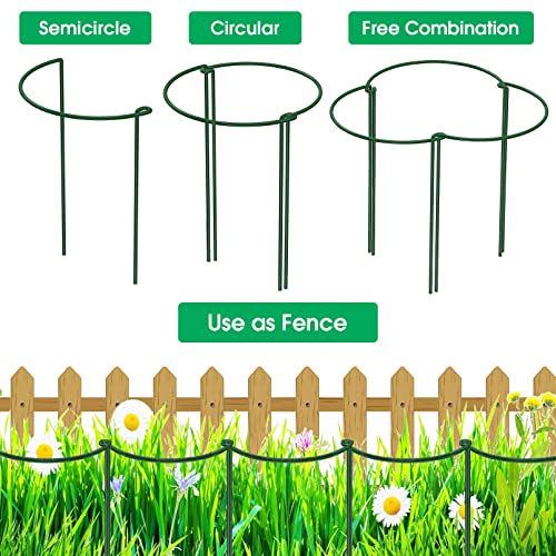 Unves 10 Pack Plant Support Stakes, 10" W x 16" H Half Round Peony Cages and Supports, Metal Peony Cage Plant Ring for Outdoor Plants Tomato Flower Vine, with Garden Labels, Clips and Ties - size: 10" W x 16" H