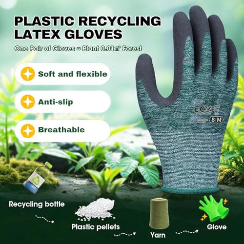 KDK Gardening Gloves for Women and Men, ECO Recycled Polyester Work Gloves with Latex Coating - color: Forest Green