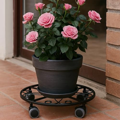 Planterhoma 8 Pack Plant Caddy with Wheels & Saucers, 11.8" Heavy Duty Metal Rolling Plant Stand, Plant Dolly with Lockable Casters, Rustproof Iron Planter Mover for Indoor Outdoor, Black - size: 11.8 Inches - 8 Pack