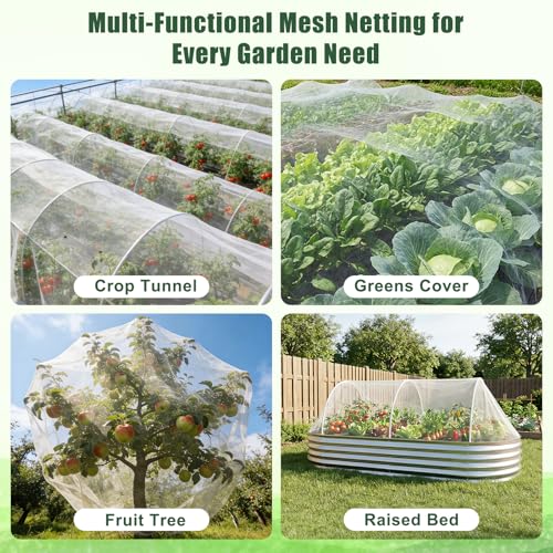FEED GARDEN Garden Netting 8x10FT Ultra-Fine Mesh PE Cover for Vegetables Fruits Garden Row Cover Raised Bed Durable Protection from Birds Animals - color: White, size: 8 x 10 Feet