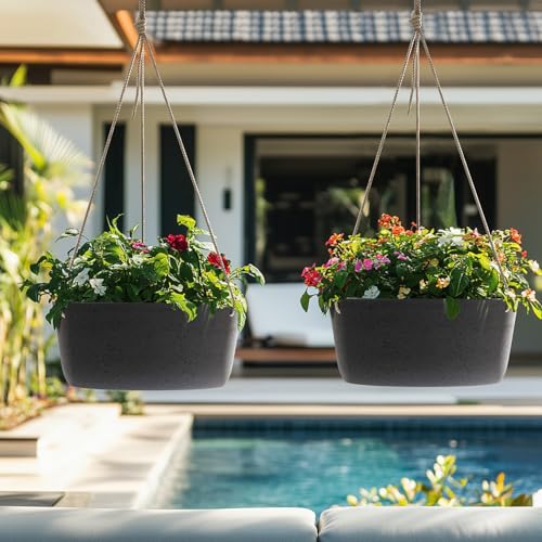 La Jolie Maison Large Hanging Planters for Outdoor Plants, Set of 2 12 Inch - color: Black Charcoal